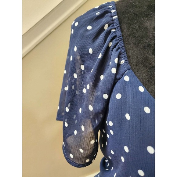 Trixxi Womens Small Polka Dot Mini Dress Navy White Flutter Sleeve Nautical L - Picture 12 of 13